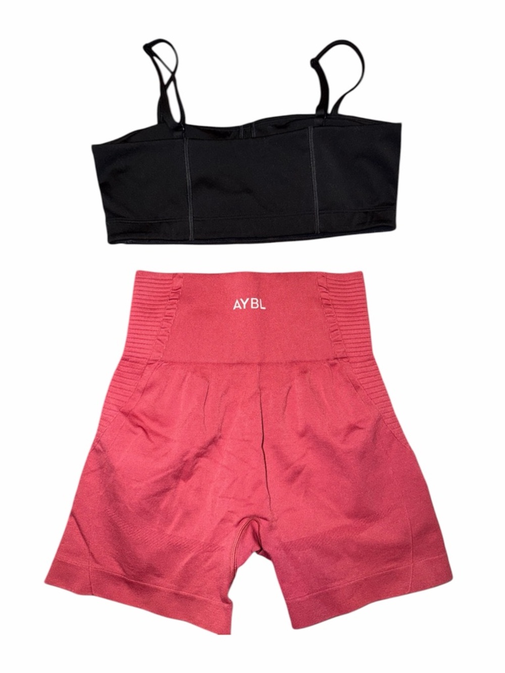 Gymshark Black Sports Bra + Aybl Pink High-Waist Seamless Shorts Set - Picture 4 of 5